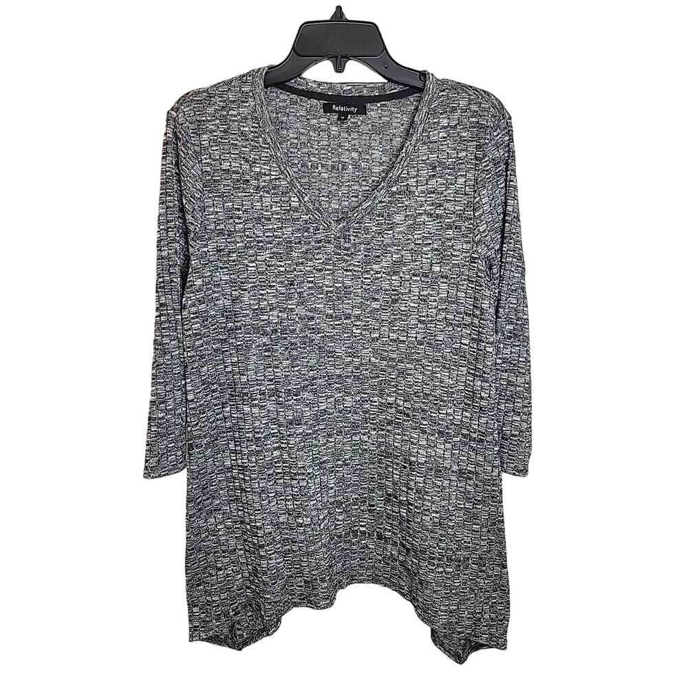 Relativity Gray Marled V-Neck Knit 3/4 Sleeve Pullover Sweater Women's Size‎ XL